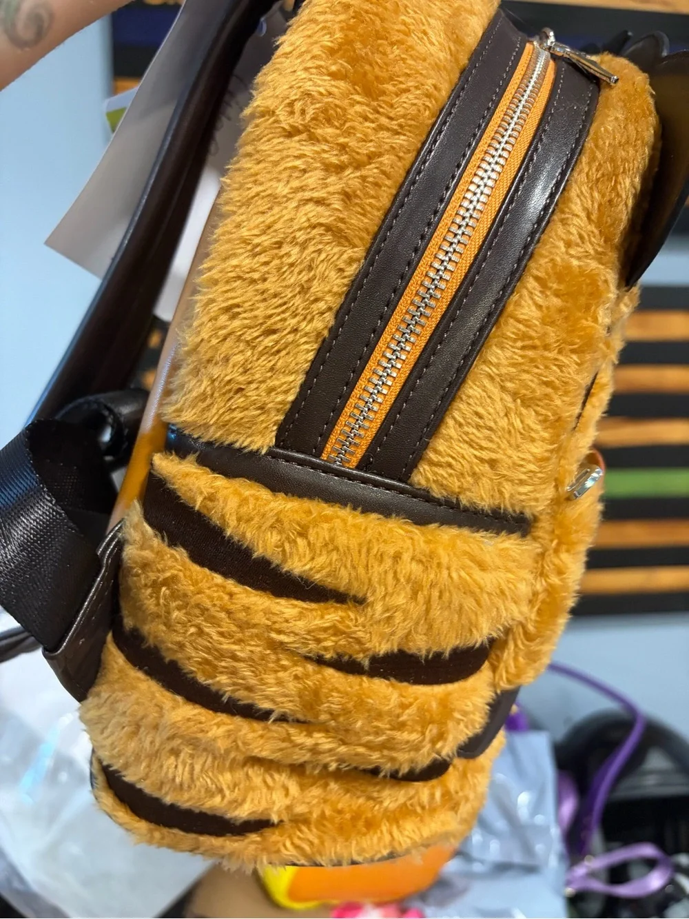 Loungefly Puss in Boots Plush Mini Backpack in Brown, Black, Green